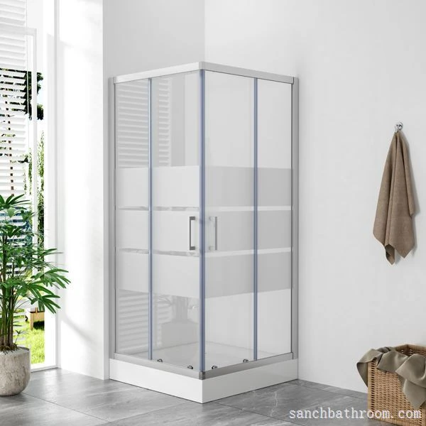 Line Mønstret Glas Skyde Firkantet Brusekabine 90x90cm
